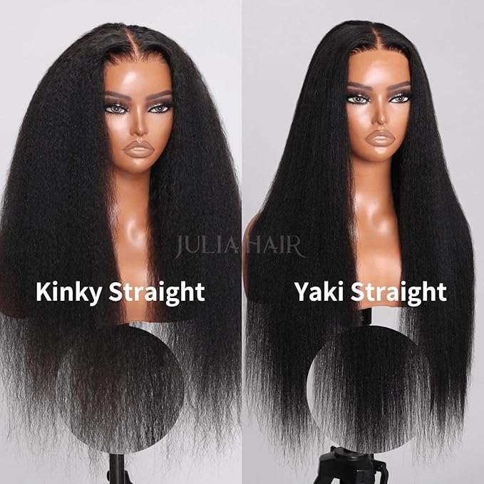 Julia Hair Bye Bye Knots Glueless Wig Yaki Human Hair Lace Wig Invisible Knots Put On and Go Pre Cut 7x5 Lace Front Wigs for Beginners Pre Bleached Pre Plucked No Glue150% Density 24 Inch