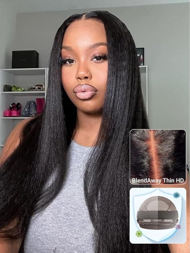 Nadula Yaki Straight Glueless 5x5 Thin HD BlendAway Lace Closure Bye Bye Knots Wigs Human Hair Pre Cut/Plucked/Bleached Match All Skin Tones Pre Everything Glueless Wigs 180% Density 22inch