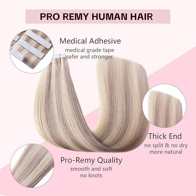 3rd-Generation Invisible Tape in Hair Extensions Real Human Hair #18p613 Ash Blonde with Bleach Blonde 20pcs 45g 20inch Injection Hand-Tied Edge Tape ins Extensions（#18p613-20inch）