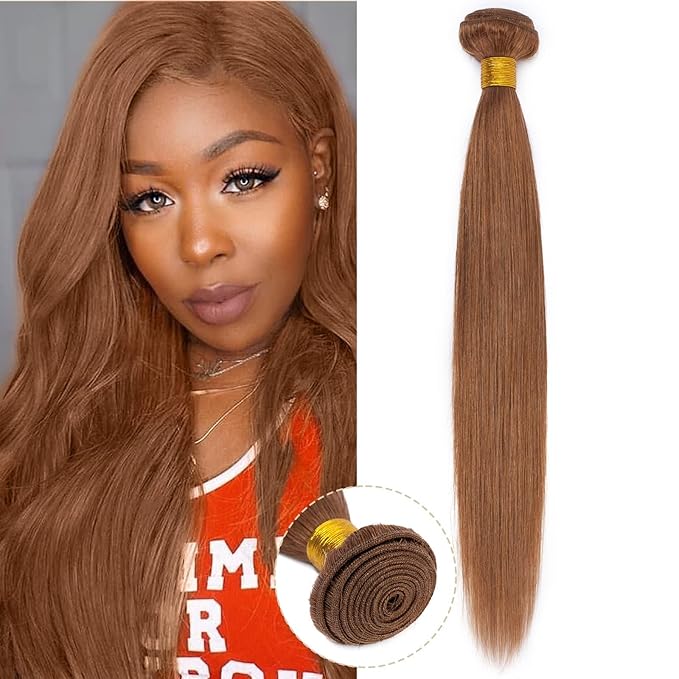 Hairro Sew in Hair Extensions Real Human Hair, 100g/bundle Weave Weft for Women Adding Volume and Length, for DIY Beauty Dating Party, 20 Inch One Bundle Straight #30 Auburn