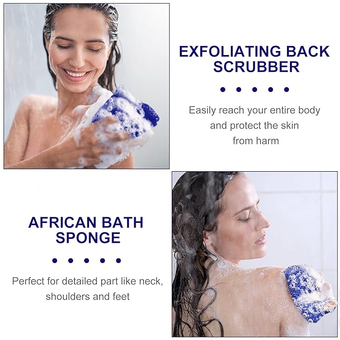 Geiserailie African Net Sponge Long Bathing Net Shower Body Scrubber Back Scrubber Skin Smoother Bathing Sponge for Daily Use or Stocking Stuffer(Blue)