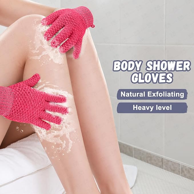 Exfoliating Dual Texture Bath Gloves for Shower Spa Massage and Body Scrubs, Dead Skin Cell Remover, body scrubber with Hanging Loop