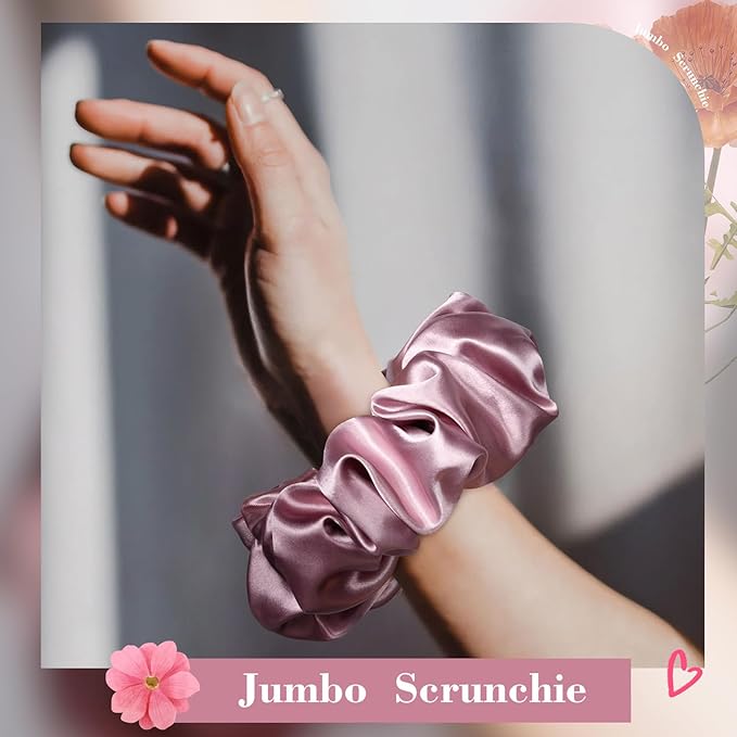 CEELGON Pink Big Satin Scrunchie 6.5 Inches Jumbo Scrunchies Silky Hair Ties Oversized Ponytail Holder for Thick Curly Hair Extra Large Hair Accessories for Women (Pink)