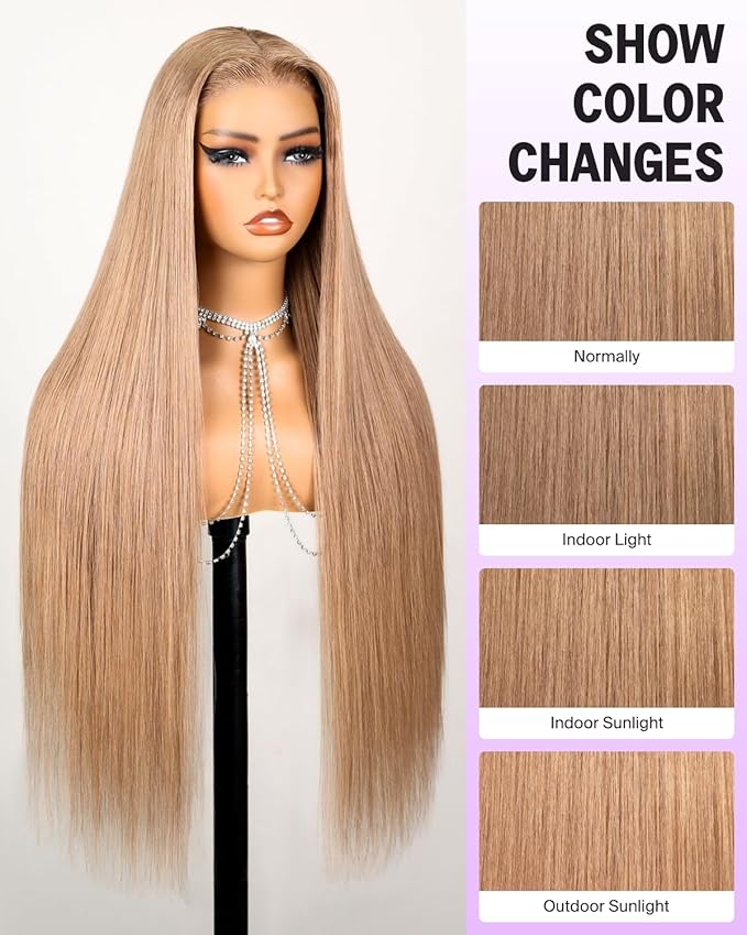 Ready to Go Glueless Wigs Human Hair Pre Plucked Pre Cut Light Brown Blonde Wig Human Hair 220% Density 6x5 Lace Closure Straight Wig Milk Tea Brown 24 Inch
