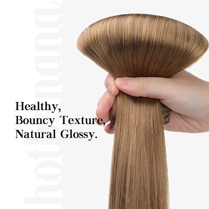 HOTBANANA Human Hair Clip in Hair Extensions, Bronde 120g Clip in Hair Extensions Real Human Hair Straight Remy Hair Clip in Hair Extensions 16 Inch 7pcs