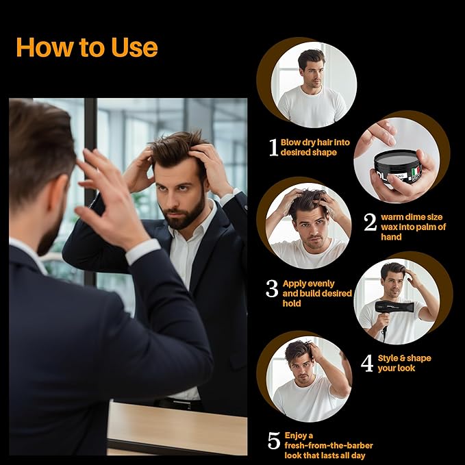 WIRED Molding Fiber Hair Wax for Men, Light Hold Pomade with Glossy Shine, Water-Based Hair Styling Product for All Hair Types, Flexible Definition and Smooth Finish, Made in Italy, 100ml