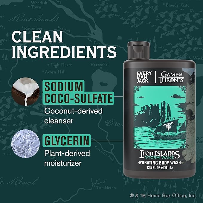 Every Man Jack Game of Thrones Collectors Body Wash - Iron Islands - Storm Wake Scent - 13.5 oz (Pack of 2)
