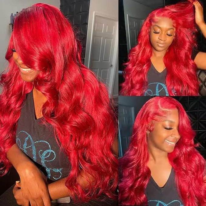Ice Pear 30 Inch Red Hair Wig Pre Plucked 13x6 Body Wave Wigs Human Hair, 200% Density 13x6 Colored Wigs for Women,Red Glueless Wig Bleached Knots with Baby Hair