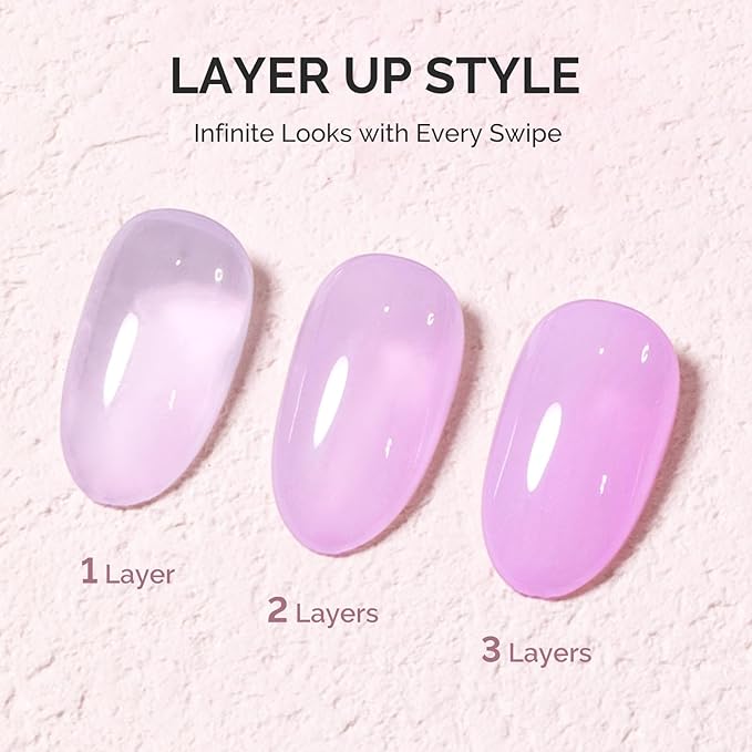 MelodySusie Jeweliver Gel Nail Polish, 0.5Fl Oz Pink Puprle Jelly Gel Polish Sheer Translucent Nude Soak Off UV LED Light Cure Spring Summer Colors Manicure Nail Art DIY at Home JM07