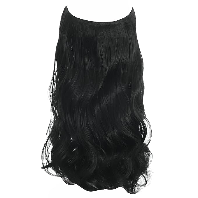 Invisible Wire Hair Extensions Transparent Wire Adjustable Size 4 Secure Clips Long Wavy Curly Secret Hairpiece 18 Inch for Women