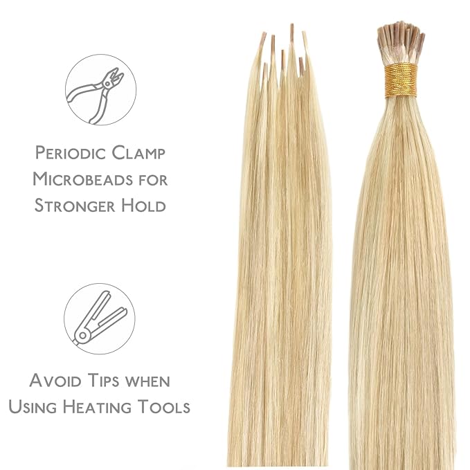 WENNALIFE I Tip Hair Extensions Real Human Hair, 100g 100s 20 Inch Light Blonde Highlighted Golden Blonde Remy Itip Human Hair Extensions Invisible Itips Straight I Tips Cold Fusion Extensions