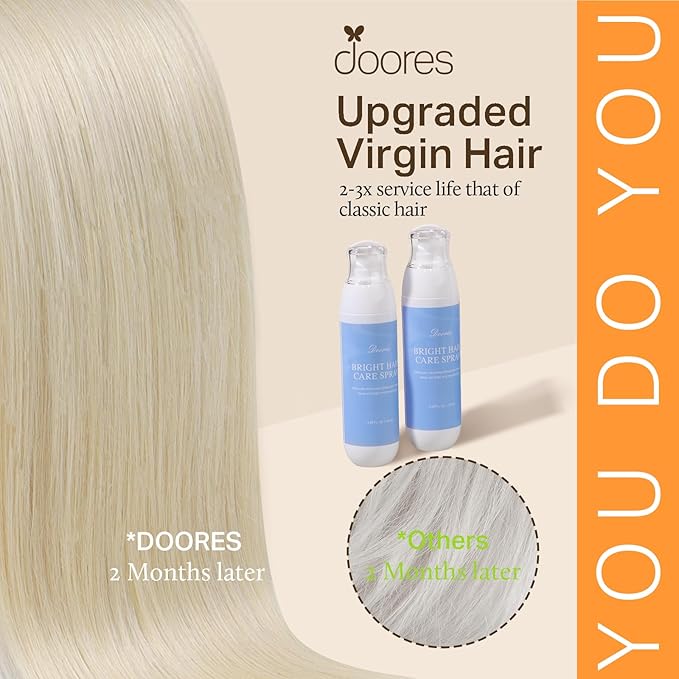 DOORES Human Hair Clip in Extensions, Platinum Blonde 150g 7pcs 20 Inch, Seamless Clip in Hair Extensions Silky Straight Weft for Women