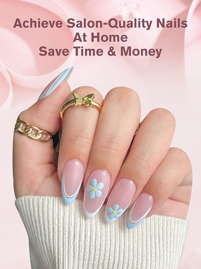 EBANKU Build on Apex Natural Nail Tips, 16 Sizes 480 PCS Middle Almond Clear Acrylic Full Cover Press on Nail Tips with Builder Glue, Pre-applied Tip Primer & Base Coat