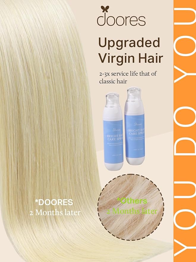 DOORES Tape in Human Hair Extensions Remy Ombre Ash Brown to Platinum Blonde 50g 20pcs 24 Inch Hair Extensions Tape in Natural Straight