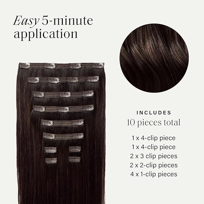 Luxy 100% Remy Human Hair, Classic 160g Clip-In Hair Extensions - 10 Wefts Multi-Dimensional Color for Natural Blending, Adds Volume & Length, Easy Apply & Remove 16" Dimensional Rooted Espresso Brown