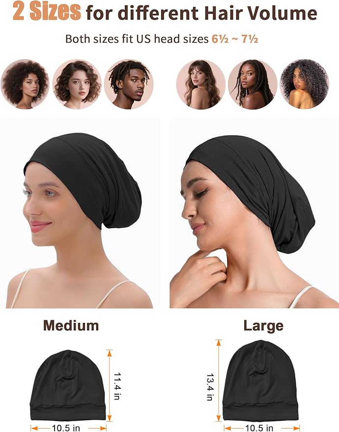 Satin Lined Bonnet for Sleeping Women Men - Adjustable Sleep Cap, Slouchy Beanie Hair Wrap for Curly Braid Locs