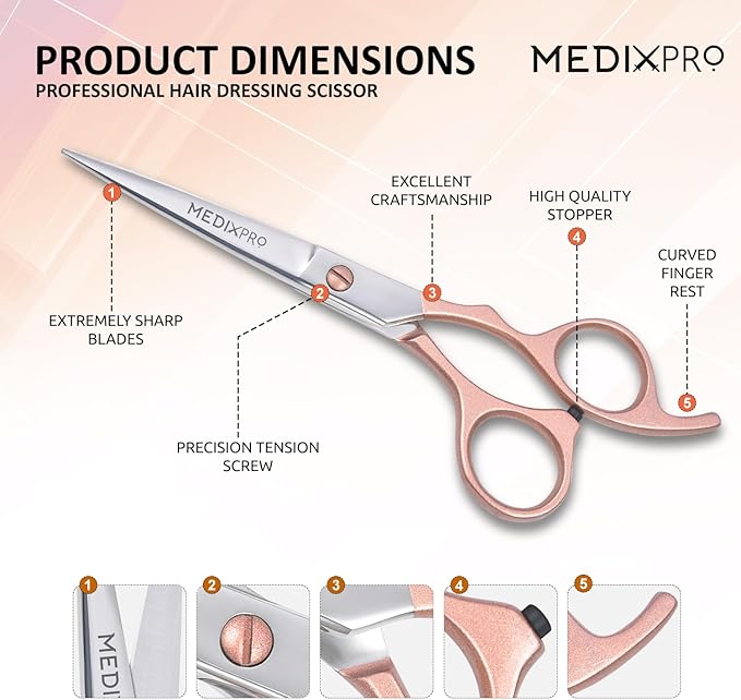 Professional Hair Cutting Scissors 6.5 Inch Japanese Stainless Steel Barber Scissors for Men & Women Ultra Sharp Convex Blades, Ergonomic Handle Salon Grade Hair Shears for Home & Barbers