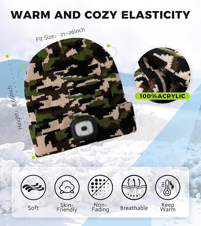 Bluetooth Beanie Hat, USB Rechargeable 4 LED Wireless Music Running Headlamp Cap, Gifts for Christmas, Stocking Stuffer & White Elephant Gifts for Men, Women, Him, Her