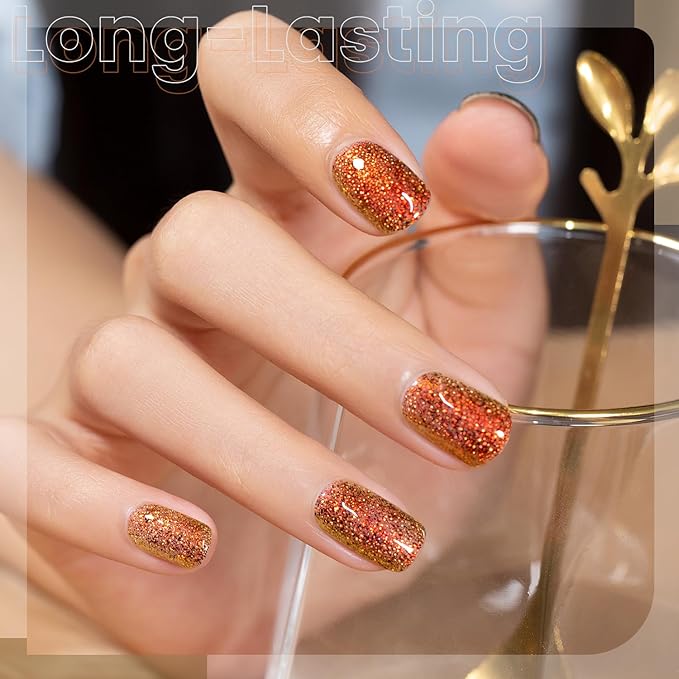 RARJSM Chameleon Gel Nail Polish Orange to Green Multichrome Big Flakes Color Changing Glitter Chrome GelPolish Curing Requires Sparkle Shimmer Nail Gel Varnish Soak Off DIY at Home Salon 15ml
