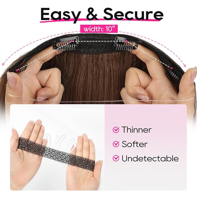 REECHO 12" Invisible Wire Hair Extensions with Thinner Softer Lace Weft Adjustable Size Removable Secure Clips in Short Straight Secret Hairpiece for Women - Medium Brown with Blonde Highlights
