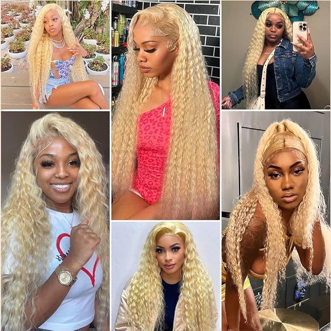 Freiuoke Blonde Hair 613 Bundles Human Hair Extensions 8A Brazilian Remy Virgin Hair 3 Bundles 22 22 22 Inch 613 Wet and Wavy Bundle Hair Weave