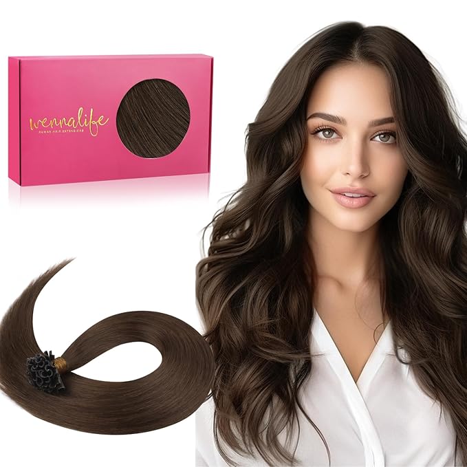 WENNALIFE U Tip Human Hair Extensions, 50g 50s 18 Inch Chocolate Brown Remy Hair, K Tip Invisible Straight Keratin Extension, Real Human Hair