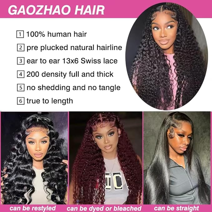 28 Inch Water Wave Lace Front Wigs Human Hair Pre Plucked 13x6 Deep Part HD Lace Frontal Wig 200 Density Curly Human Hair Wig for Women