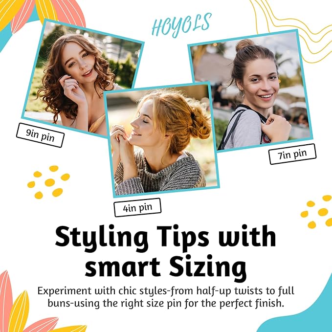 HOYOLS Black Bobby Pins for Women Hair, 150 Pcs in 3 Sizes (1.9", 2.4", 2.7") for Women & Girls, Secure Hair Pins for Updo, Bun, Styling Accessories