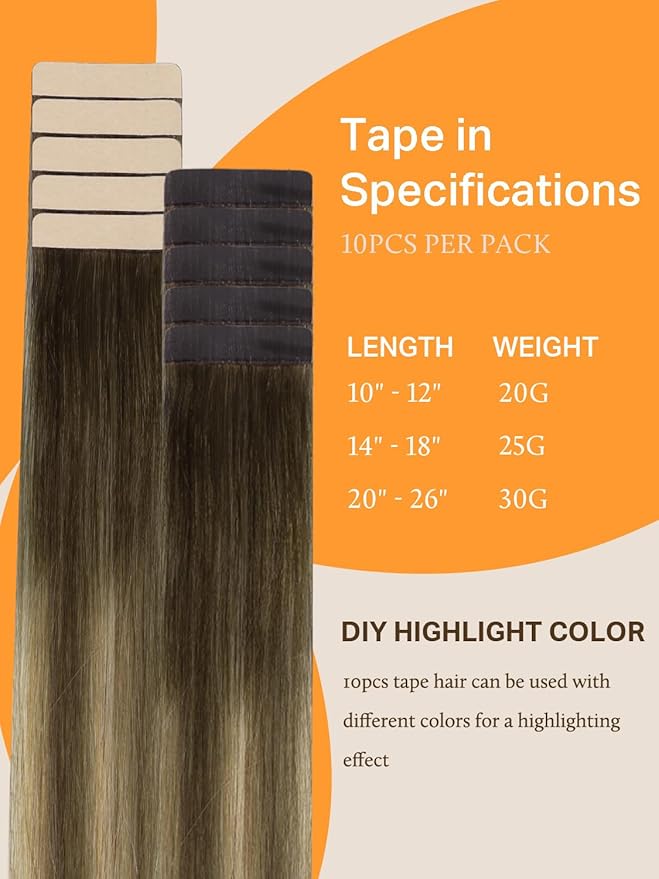 DOORES Hair Extensions Real Human Hair, Balayage Walnut Brown to Ash Brown and Bleach Blonde 26 Inch 10pcs 30g, Tape in Hair Extensions Real Hair Straight Remy Hair