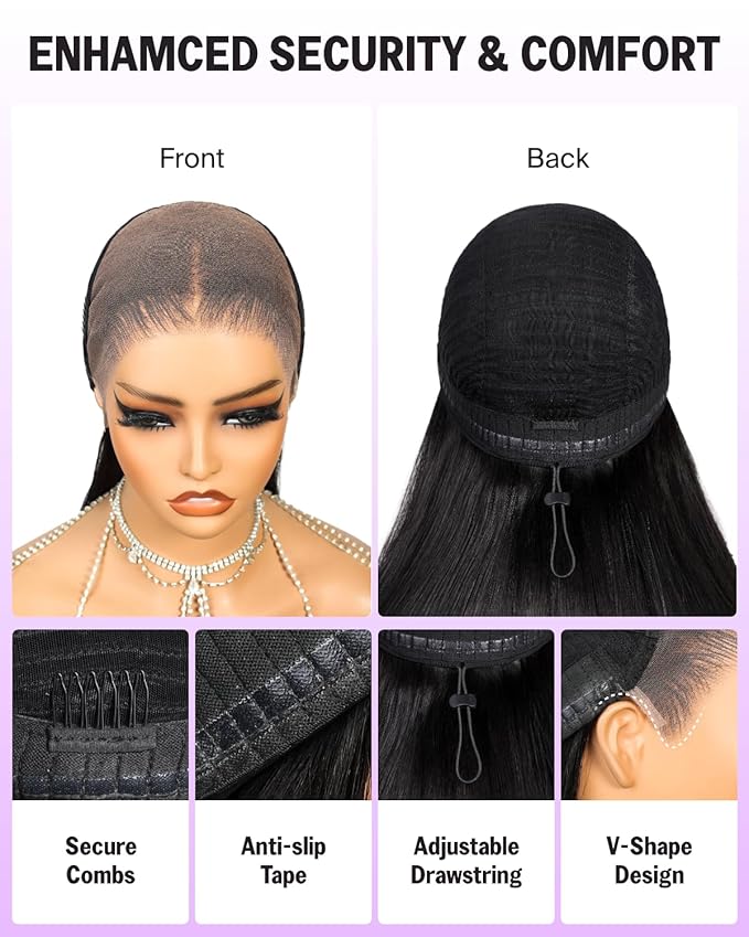Glueless 13x6 Lace Front Wigs Human Hair Pre Plucked Pre Cut 220% Density Ear-to-Ear HD Lace Straight Wigs for Women with Drawstring 30 Inch