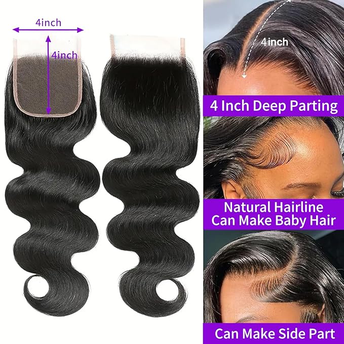 Transparent HD Lace Closure Body Wave Human Hair Closure 4x4 12A Brazilian Virgin Hair Pre Plucked Lace Closure Human Hair Natural Black