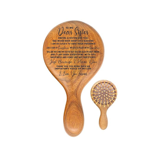 TOBOHU Engraved Wooden Hairbrush Sisters Gifts for Women, Christmas Birthday Graduation Gifts Idea for Big Little Soul Adult Sister from Sister Brother, Cool Sisters Appreciation Gifts