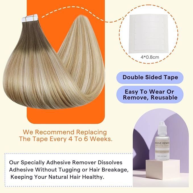 Full Shine Human Hair Extensions Tape in 24 Inch Color 6 Fading to 27 Honey Blonde and 60 Blonde Tape in Hair Extensions Human Hair Seamless Skin Weft 50g Natural Invisible Soft and Silky 20PCS