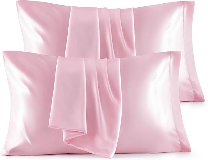 Bedsure King Size Satin Pillowcase Set of 4 - Pink Silky Pillow Cases for Hair and Skin, 20x36 Inches, Pillow Covers with Envelope Closure, Similar to Silk, Gifts for Women & Men