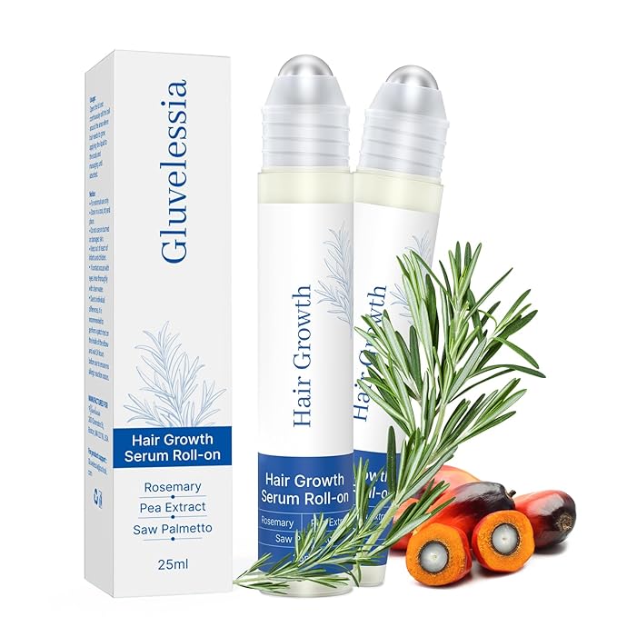 Hair Growth Serum Roll On 25ml/0.84Oz with Saw Palmetto, Rosemary & Pea Extract，Helps Support Thicker, Fuller Hair Appearance, Non-Greasy Hair Loss Support for Men & Women Pack of 2