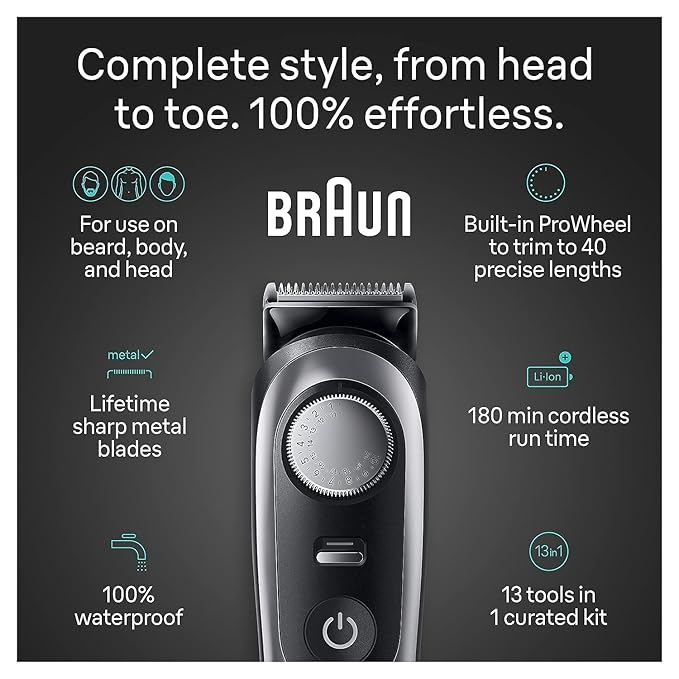 Braun Series 9 All-in-One Multi Grooming Kit for Men, 13-in-1 Beard Trimmer, Body Groomer, Hair Clipper and Manscaping for Face & Body, Holiday Gifts for Men, 9440