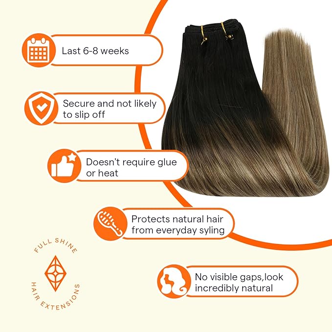 Full Shine Sew In Hair Extensions Real Human Hair Balayage Hair Extensions Weft Human Hair For Women Sew In Extensions Soft Hair Weft 18 Inch 105G
