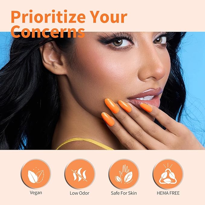 CANNI Orange Gel Nail Polish, 1Pcs Neon Orange Gel Polish Bright Orange Color High Gloss Soak Off U V French Nail Manicure Salon DIY