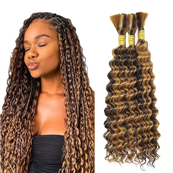 P427 Highlight Blonde Human Braiding Hair Deep Wave Bulk 16 16 16 Inch 150g/3 Bundles Light Honey Blonde Deep Wave Braids Human Hair Extensions