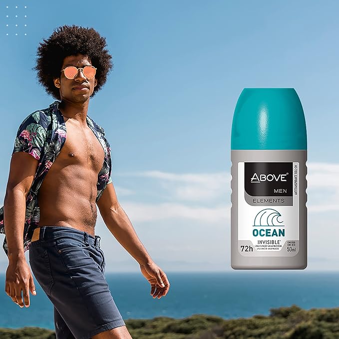 ABOVE Ocean - 72 Hour Antiperspirant Roll-On Deodorant for Men - Lemon, Bergamot, Lavender Scent - 1.7 oz (Pack of 2)