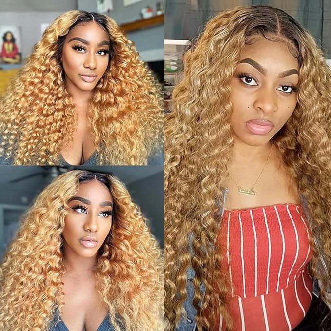 Freiuoke 1B27 Bundle Human Hair Ombre Deep Wave Bundles Color 27 Bundle 18 20 22 Inch Brazilian Virgin Remy Hair 3 Bundles