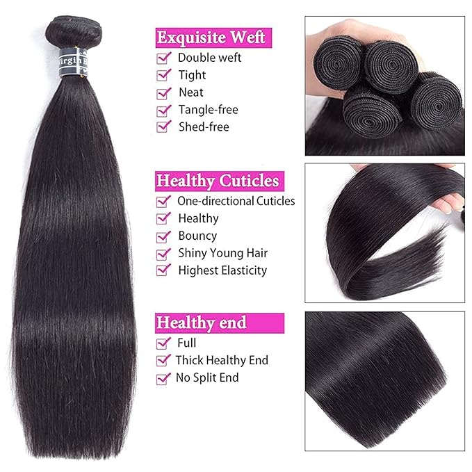 Straight Bundles Human Hair Bundles 22 24 26 Inch Human Hair Bundles 12A Unprocessed Virgin Brazilian Hair Bundles 3 Bundles Human Hair Extensions Natural Color