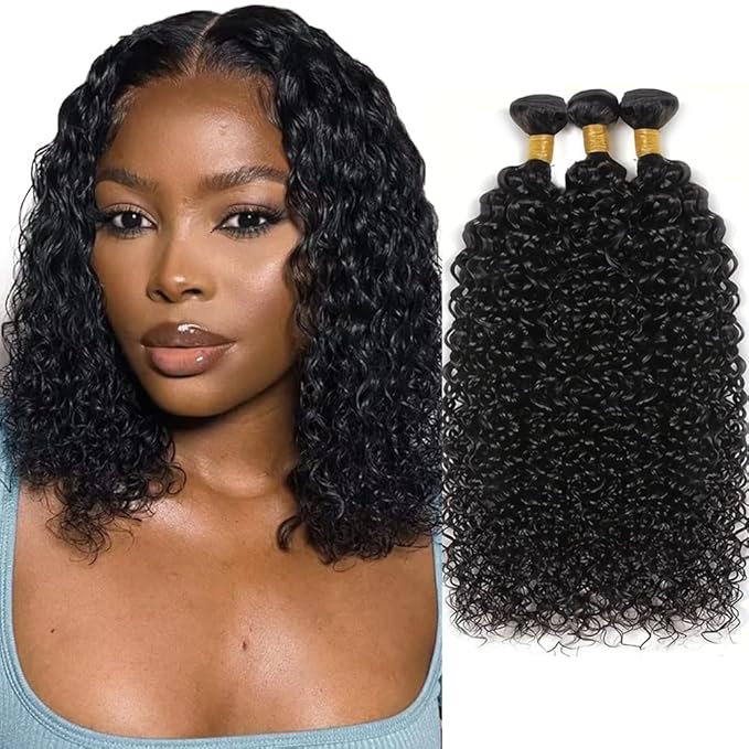 Human Hair Bundles Human Hair Curly Bundles Kinky Curly Bundle 12 14 16 inch Wet and Wavy Bundle Natural Black Color 300g