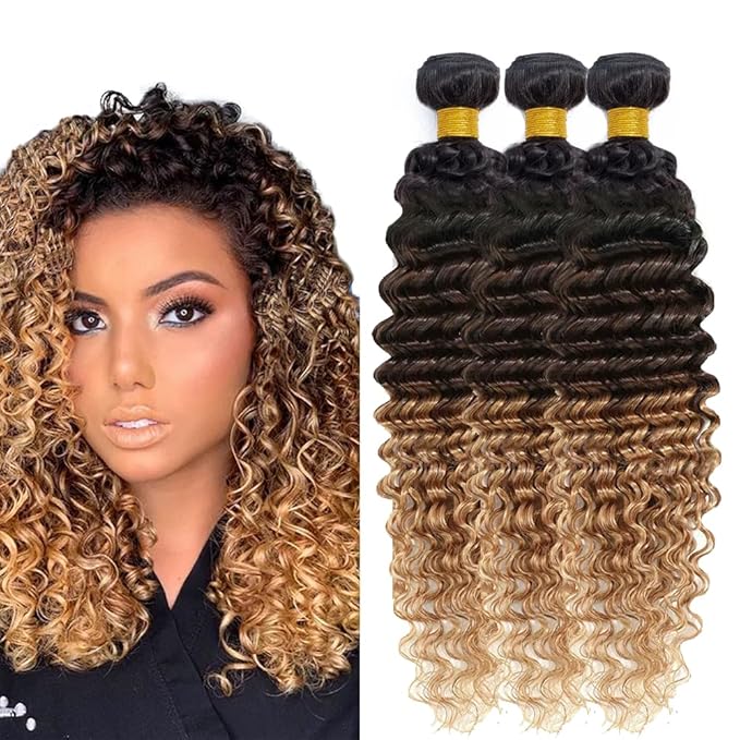 t1b/4/27 Human Hair Bundles Black and Blonde Human Hair Extensions 3 Tone Mixed 1B/4/27 Color Brazilian Virgin Hair 3 Bundles 30 32 34 Inch