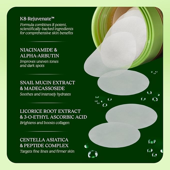 JiYu Toning Polish Pads - Korean Skincare for Dark Spots, Wrinkles & Dull Skin - Hydrating Facial Treatment with Snail Mucin, Niacinamide, Peptides & Centella - 100 Count