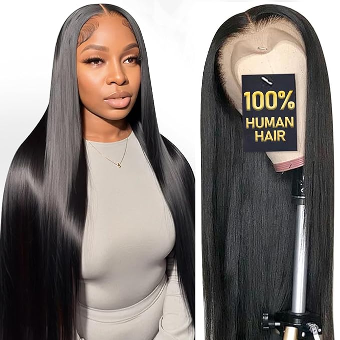 13x6 HD Lace Front Wigs, 100% Human Hair, [2-Year Life], 200% Density Straight Frontal Wigs Human Hair Pre Plucked for Black Women, [0.1mm Ultra-Thin Skinlike HD Lace], Free Part 32 Inch