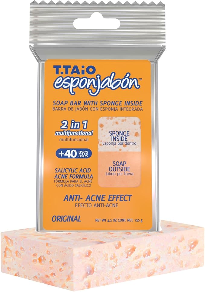 T.Taio Esponjabon Pore-Cleansing Soap Sponge - Cleansing Shower Scrubber - Cleaning Bath Wash Scrub - Oil Removal - Massage & Lather Foot, Elbow, & Face - Bathroom Accessories (2-Pack)