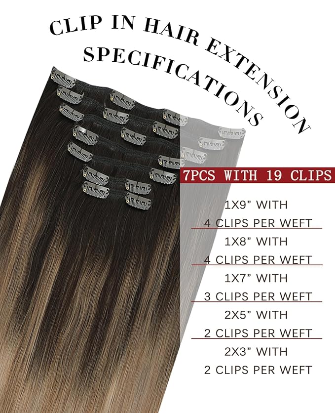 Clip in Hair Extensions Real Human Hair 7pcs 160g 20 Inch Balayage Dark Brown To Dirty Blonde Double Drawn Human Hair(#2/6/18, 20")