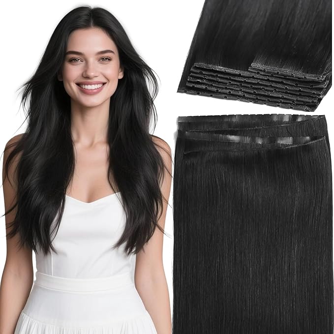 Lacer Double Invisible OVO Remy Hair Extensions 20Inch Glueless Micro Beads Hair Extensions Human Hair Natural Black Butterfly Weft 100 Grams One Piece Tape Width 31.5"