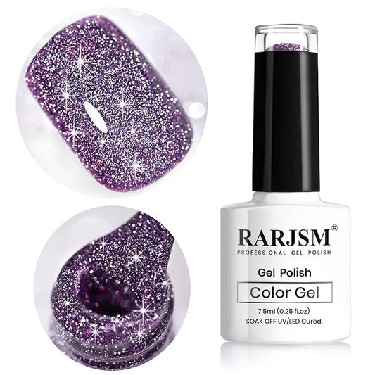 Diamond Gel Nail Polish,Reflective Glitter Gelpolish, Spark Shiny Gel Nail Art, Dark Purple Nailpolish for Home Design Glitter Nail Art U V L E D Cure Reqired RAR86